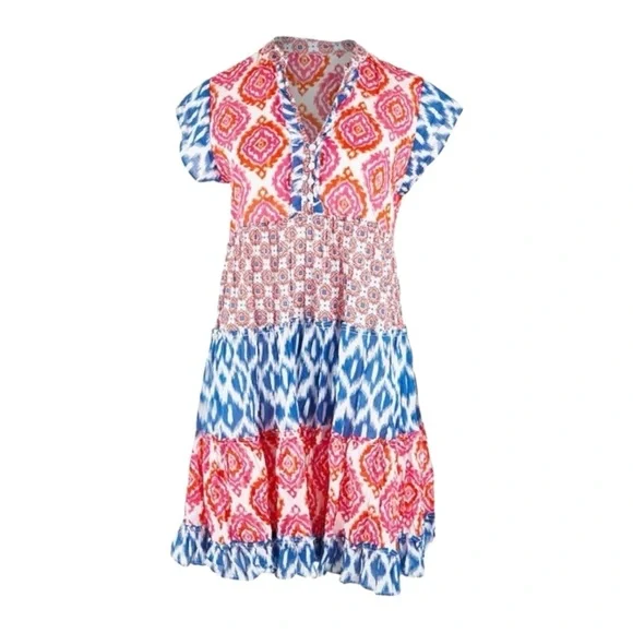 Lula Life Brooklyn Multicolor Tiered Dress Sz M - Picture 5 of 14